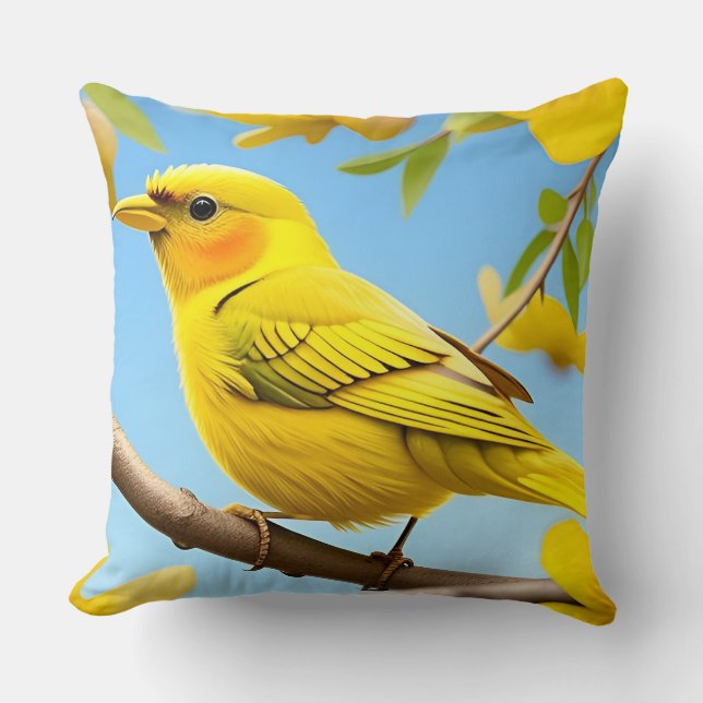 🌞 Yellow Bird Throw Pillow Bright Nature Accent  (Front)