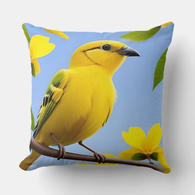 🐦 Yellow Bird Throw Pillow Cosy Nature Home Decor (Front)