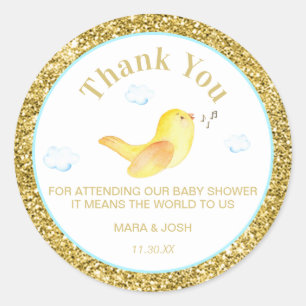 *~* Yellow Birdie Clouds Sky Baby Shower Thank You Classic Round Sticker
