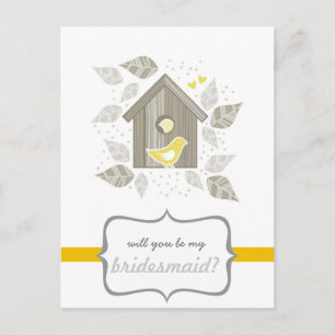 yellow birds at home my bridesmaid invitation postcard