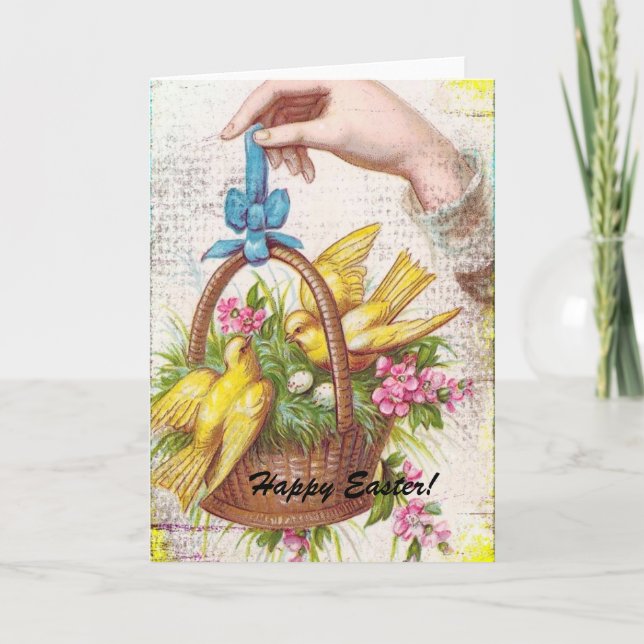 Yellow Birds in a Basket, Easter Holiday Card (Front)
