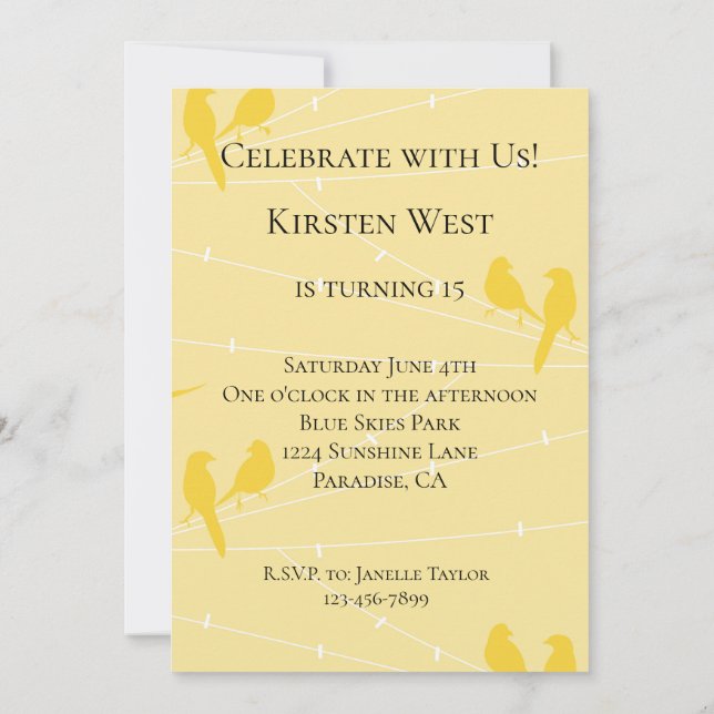 Yellow Birds on A Wire Invitation (Back)