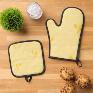Yellow Birds on a Wire Oven Mitt & Pot Holder Set