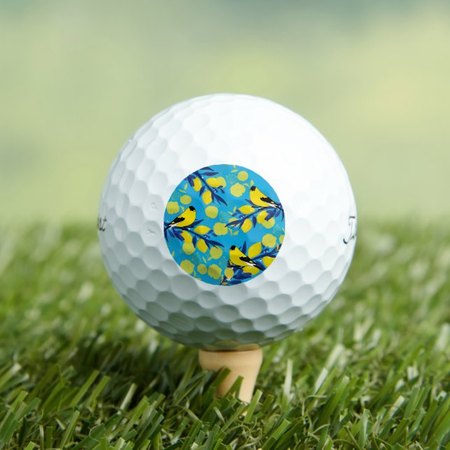 Yellow Birds Pattern on Lemon Tree Golf Balls (Insitu Tee)