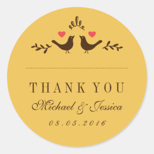 Yellow Birds Small Heart Wedding Thank You Sticker