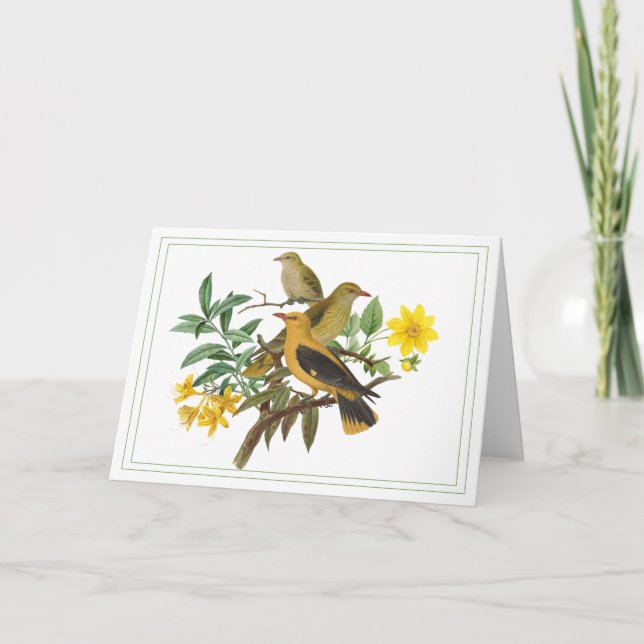 Yellow Birds with Botanical Flowers Card (Front)