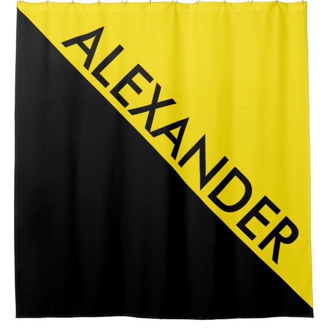 Yellow Black 2 Bold Triangles Diag Monogram Shower Curtain (Front)