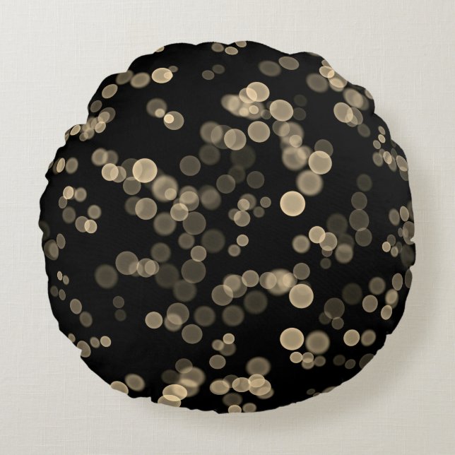 Yellow Black Abstract Bubble Bokeh Pattern Round Cushion (Front)
