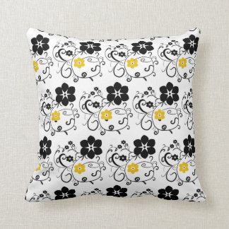 Yellow & Black Abstract Floral Pattern  Cushion