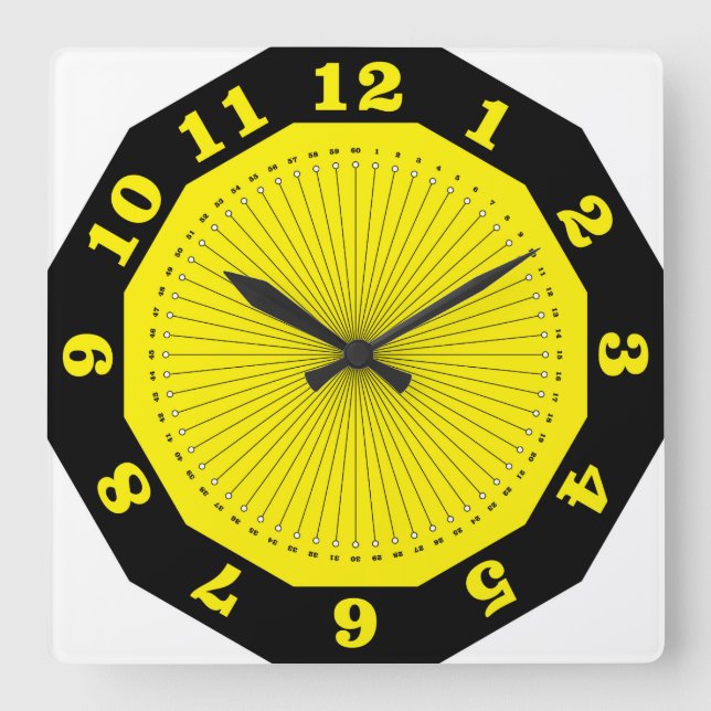 yellow black abstract square wall clock (Front)