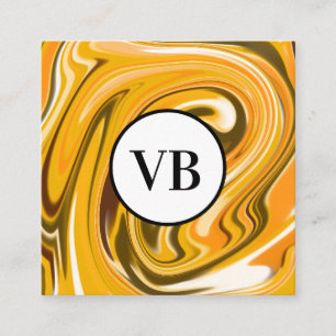 Yellow Black acrylic pour marble add name monogram Square Business Card