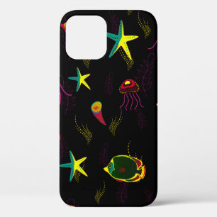 Yellow, black and brown fish seamless pattern. abs iPhone 12 case