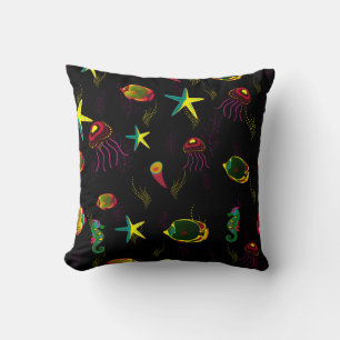 Yellow, black and brown fish seamless pattern. abs cushion