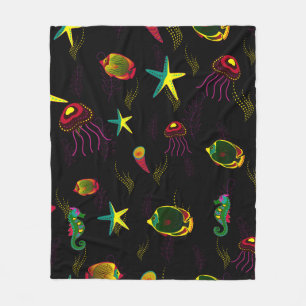 Yellow, black and brown fish seamless pattern. abs fleece blanket
