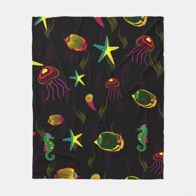 Yellow, black and brown fish seamless pattern. abs fleece blanket (Front)