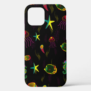 Yellow, black and brown fish seamless pattern. abs iPhone 12 case