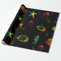 Yellow, black and brown fish seamless pattern. abs