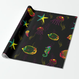 Yellow, black and brown fish seamless pattern. abs wrapping paper