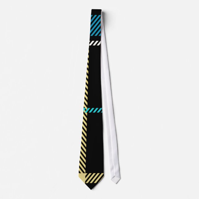 Yellow, black and dark blue striped Tie (Front)