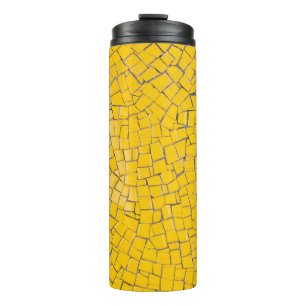 Yellow, black, and green brick wall planning thermal tumbler