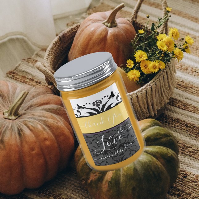 Yellow, Black and Grey Bumble Bee Floral Damask   Label (Creator Uploaded)