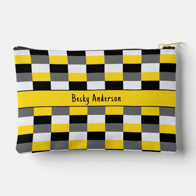 Yellow, Black and Grey Colour Combination Accessory Pouch (Back)