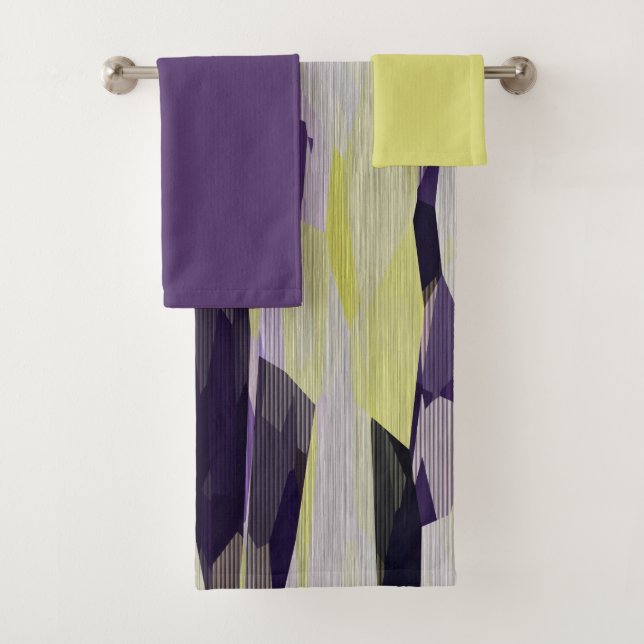 Yellow Black and Purple Abstract     Bath Towel Set (Insitu)
