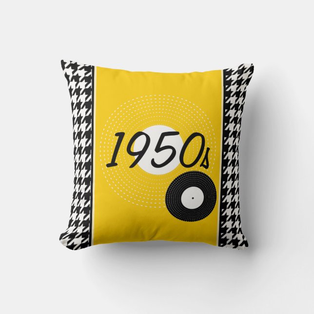 Yellow, black and white 1950s theme Announcement Cushion (Front)