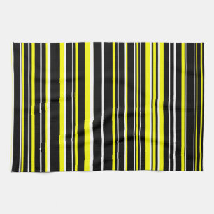 Yellow, Black, and White Barcode Stripe Tea Towel