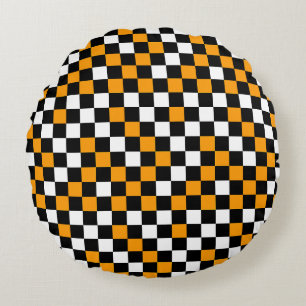 Yellow Black and White Chequered Round Cushion