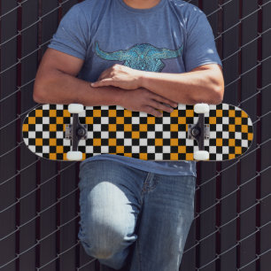 Yellow Black and White Chequered Skateboard