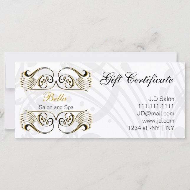 yellow,black and white Chic Gift Certificates (Front)