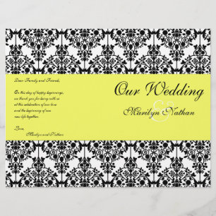 Yellow, Black, and White Damask Wedding Program