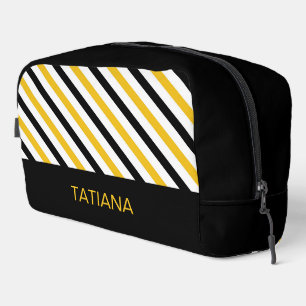 Yellow, Black and White Diagonal Stripes Pattern Dopp Kit