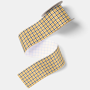 Yellow Black and White Gingham Check Satin Ribbon