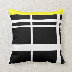 Yellow Black and White lines Cushion