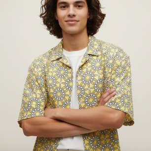 Yellow Black and White Moroccan Mosaic Pattern Fabric