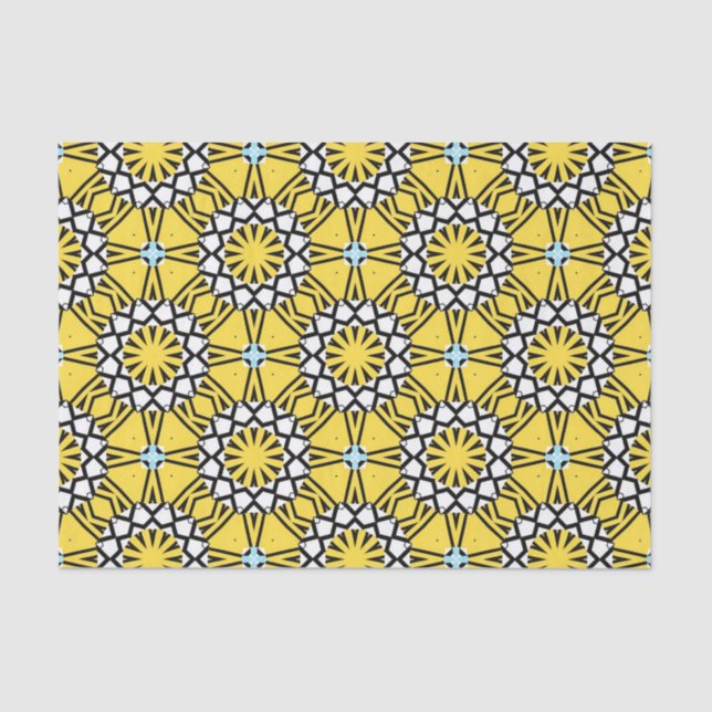 Yellow Black and White Moroccan Mosaic Pattern Tissue Paper (Front)