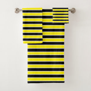 Yellow, Black and White Stripes Bath Towel Set