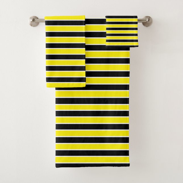 Yellow, Black and White Stripes Bath Towel Set (Insitu)