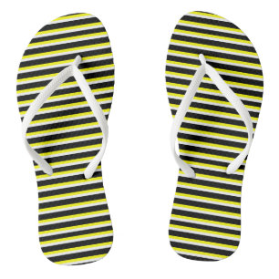 Yellow, Black and White Stripes Flip Flops