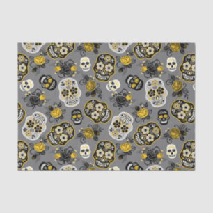 Yellow black and white sugar skulls pattern tissue paper