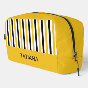 Yellow, Black, and White Vertical Stripes Pattern Dopp Kit