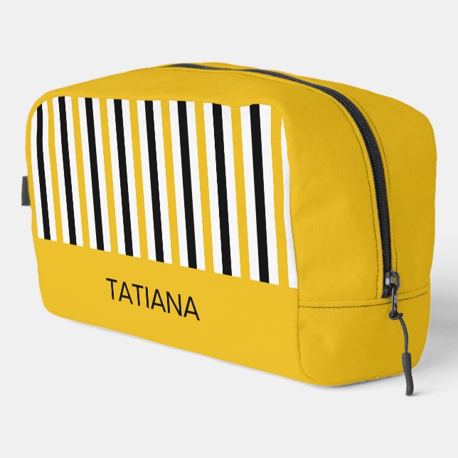 Yellow, Black, and White Vertical Stripes Pattern Dopp Kit (Right Corner)