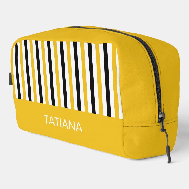 Yellow, Black, and White Vertical Stripes Pattern Dopp Kit (Right Corner)
