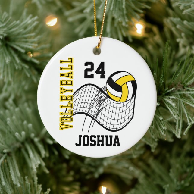 Yellow, Black and White Volleyball Ceramic Tree Decoration (Tree)