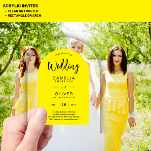 Yellow Black Arch Acrylic Wedding Invites Modern Acrylic Invitations