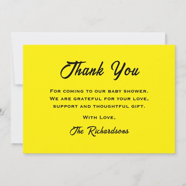 Yellow Black Baby Shower Mummy To Bee Cool Stylish Thank You Card (Front)