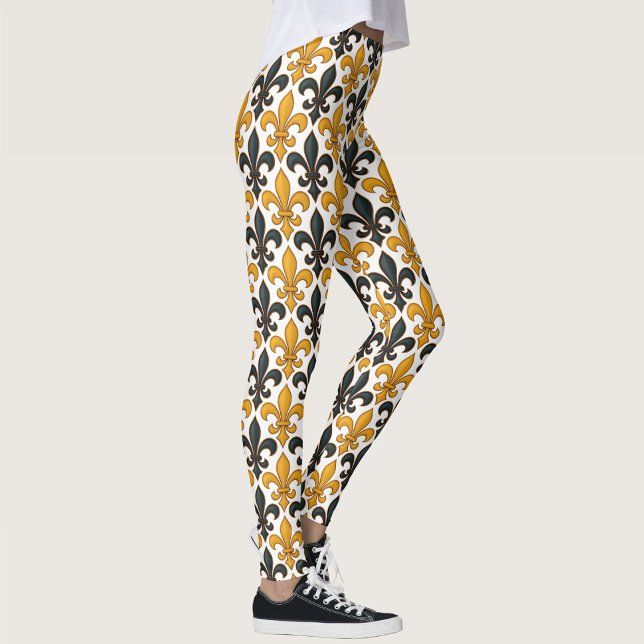 Yellow Black Baroque Fleur-de-lis Pattern Design  Leggings (Creator Uploaded)