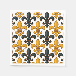 Yellow Black Baroque Fleur-de-lis Pattern Design Napkin